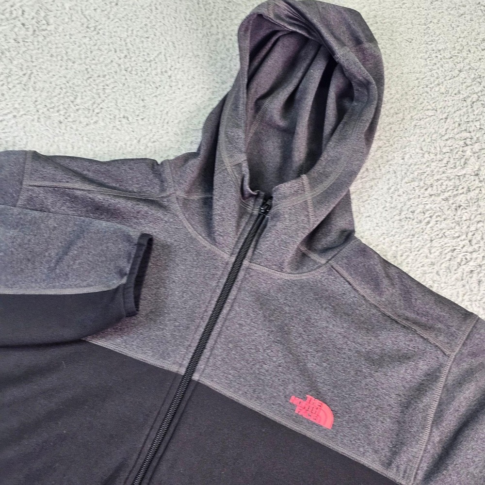The North Face‎ Hoodie Mens XL Gray Black Full Zip Fleece Colorblock Logo CHX3